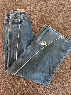 Blue Denim Jeans with White Swallow Logo
